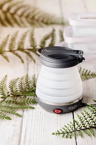 Çajnik elektrik udhëtimi, Adler AD 1279, 0.6 L, silikon palosës, 750W, gri