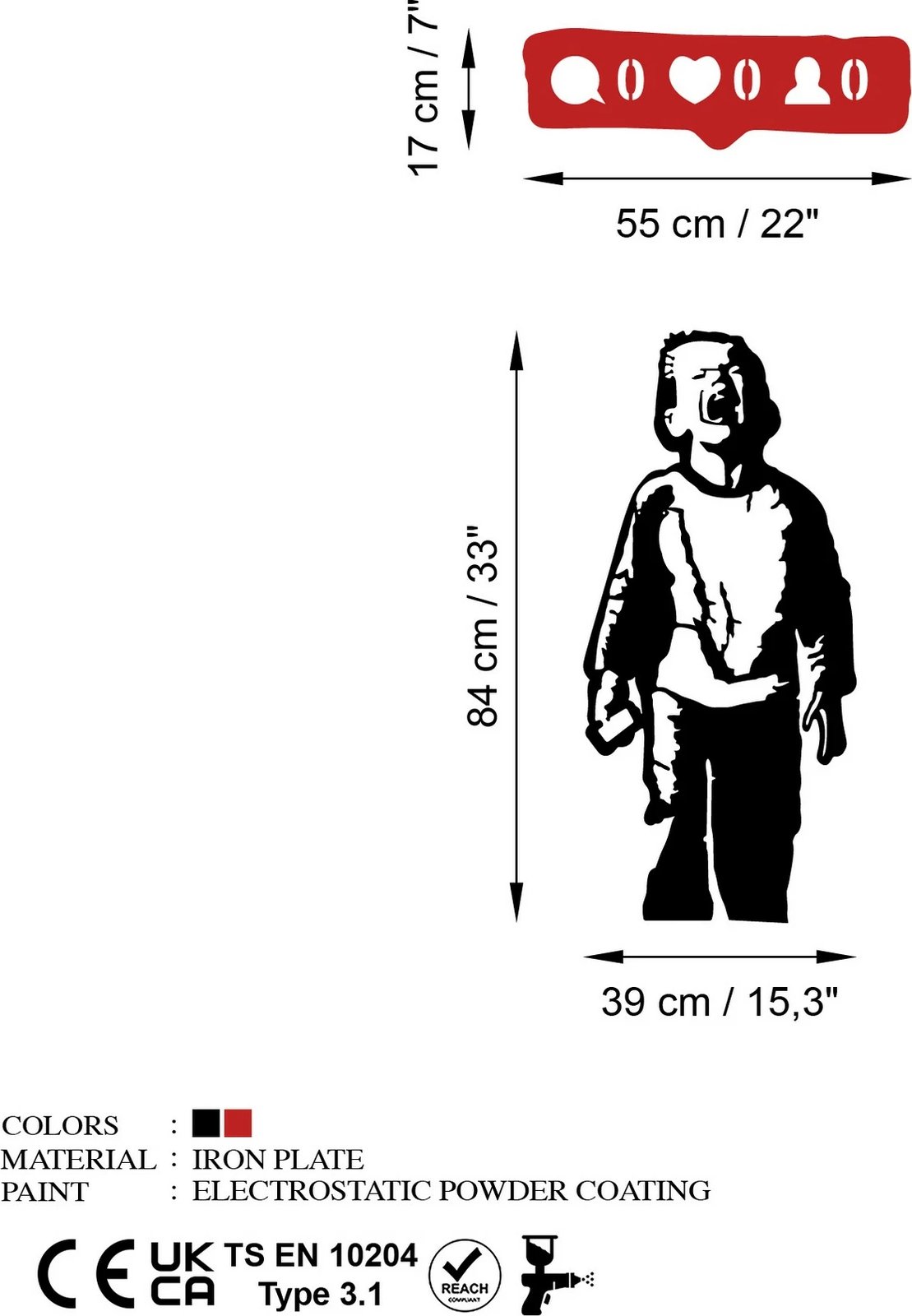 Aksesor dekorativ metalik për mur, Wallity, Banksy Metal 05