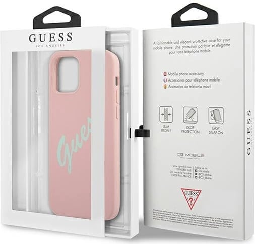 Mbështjellës Guess GUHCP12LLSVSPG për iPhone 12 Pro Max 6.7", silikon, rozë/jeshile Mbështjellës Guess GUHCP12LLSVSPG për iPhone 12 Pro Max 6.7", silikon, rozë/jeshile