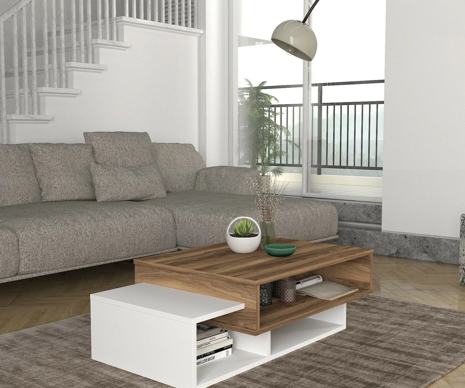 Tavolinë kafeje Skye Decor, e bardhë, arrë