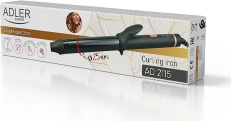 Hekur kaçurrelash, Adler, AD 2115, 25mm keramikë, 45W, kabllo 1.88m, i zi me elemente të arta