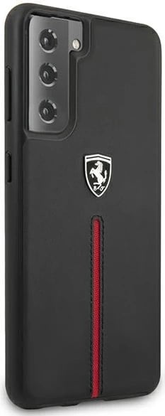 Mbështjellës Ferrari Off Track për Samsung Galaxy S21, lëkurë natyrale, i zi