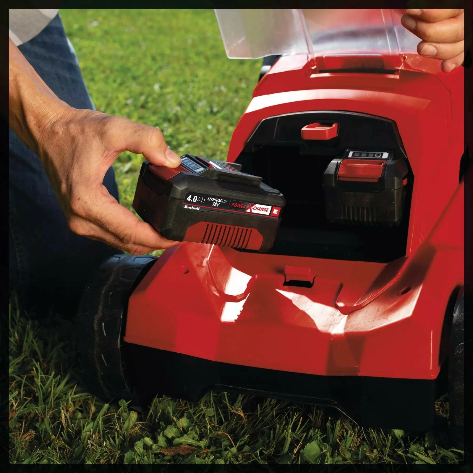 Kositëse bari Einhell GE-CM 36/37 Li-Solo, 37 cm, 45L, me bateri, e kuqe/zezë