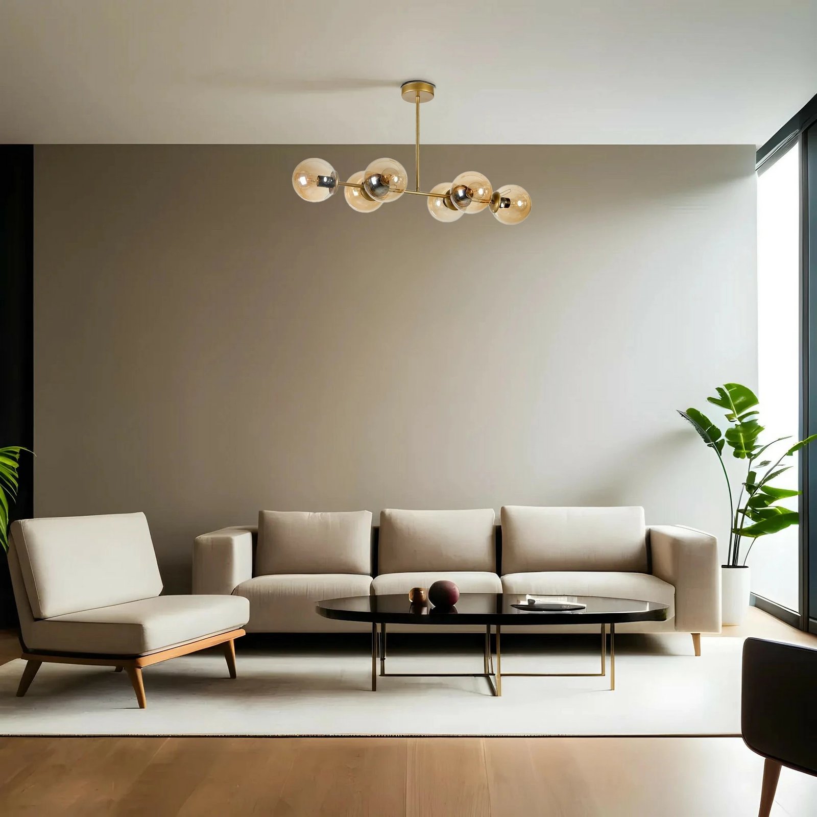 Llambë tavani Opviq, Yeni Favori 6 llamba, ngjyrë balte dhe ari, xham