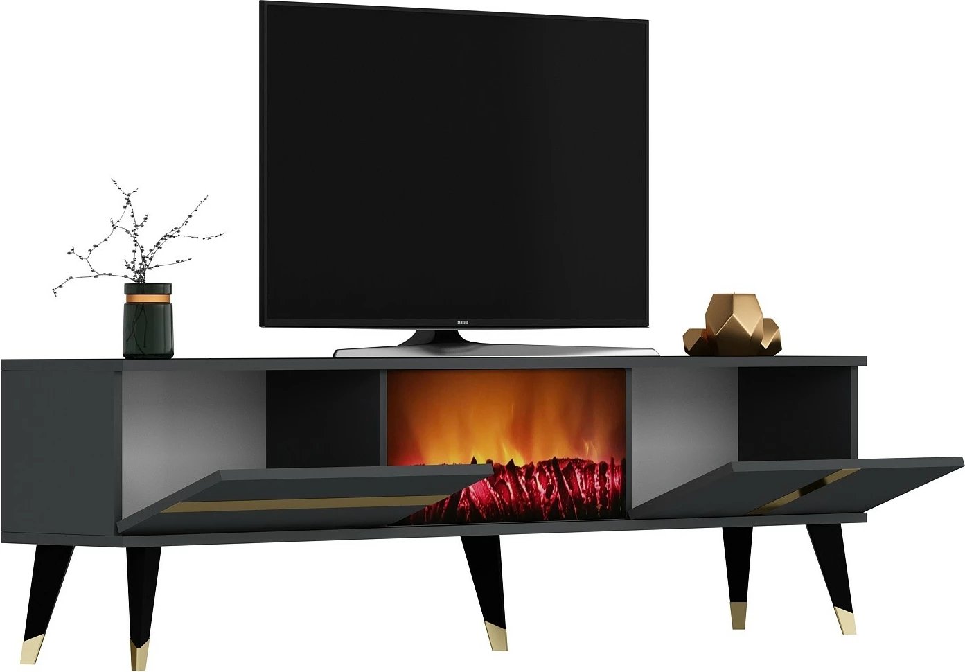 Komodë TV Hanah Home, me oxhak elektrik, anthracite, ari