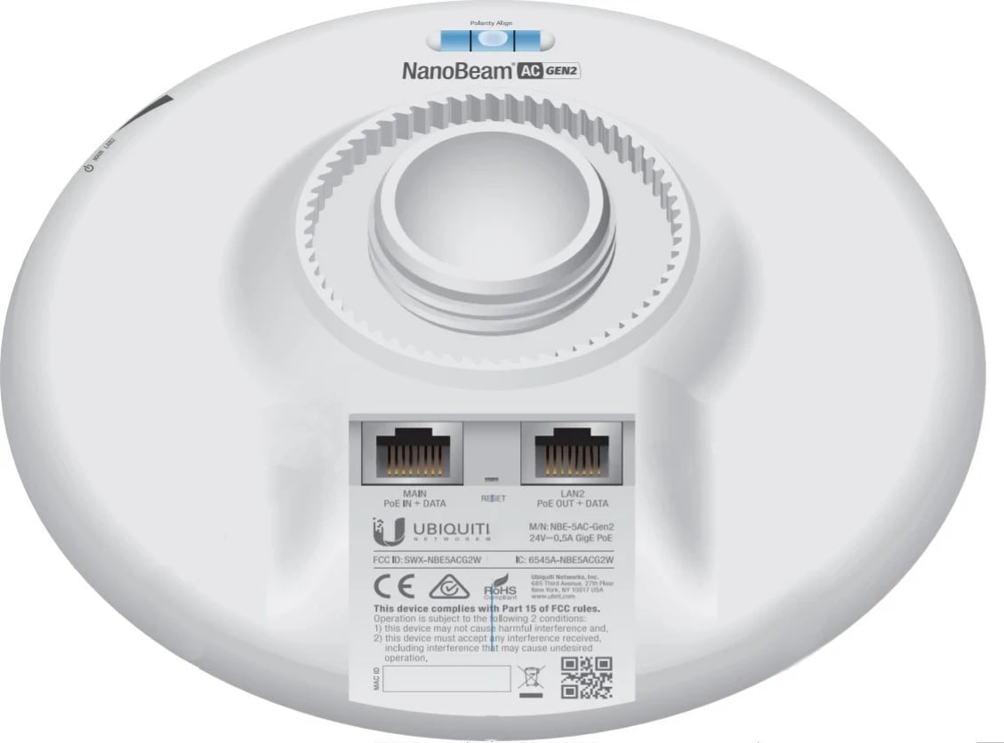 Ubiquiti NanoBeam 5AC Gen 2, Network bridge, 450 Mbit/s, Bardhë