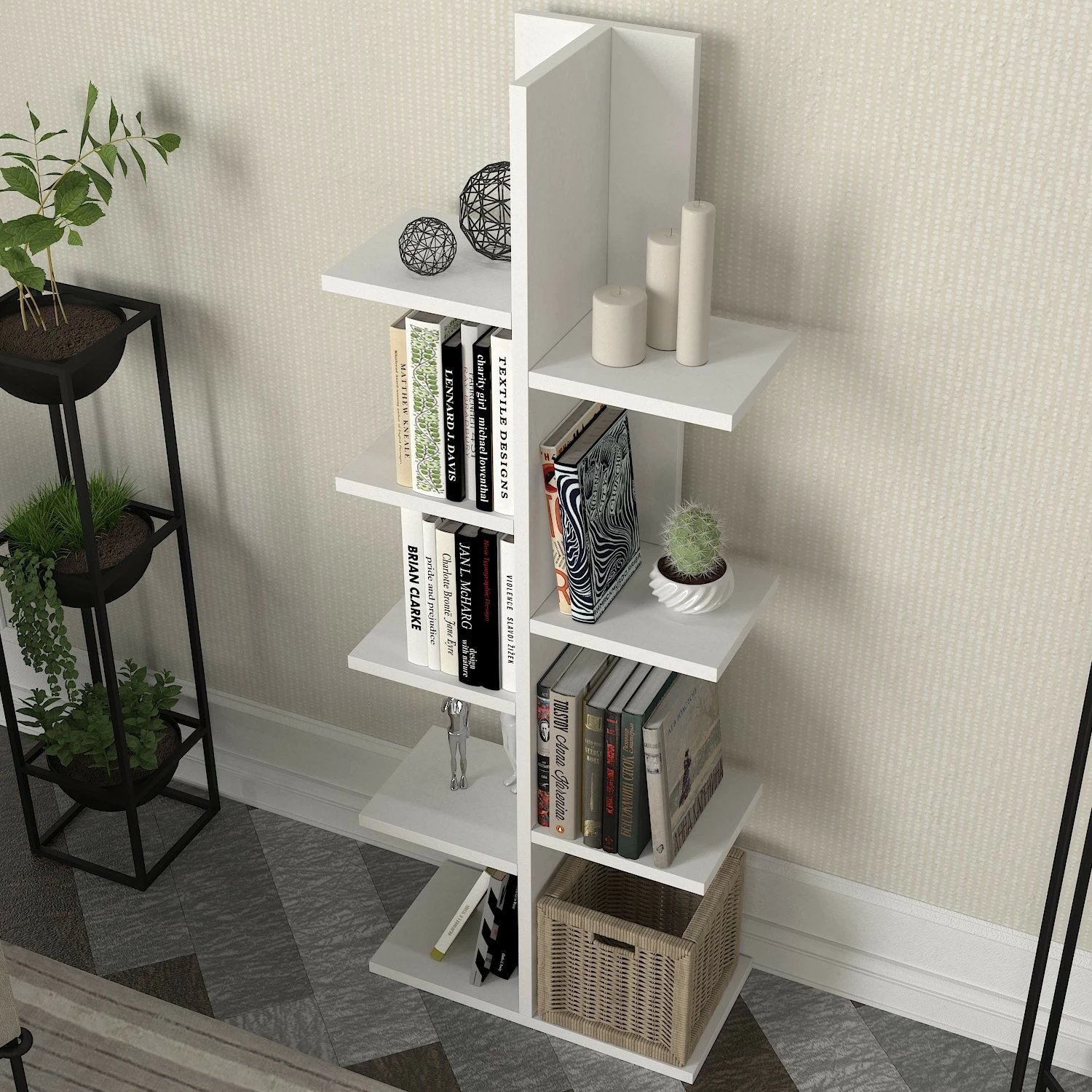 Raft librash Hanah Home, stil skandinav, i bardhë, formë druri