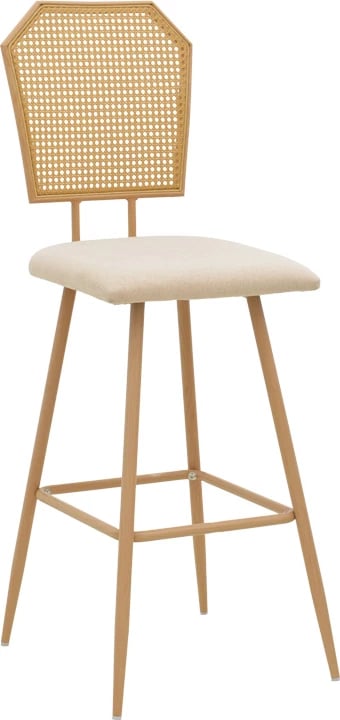 Karrige për bar Camilla I, ratan PE natyral, stof natyral, metal natyral, 47.5x58x117cm (2 copë)