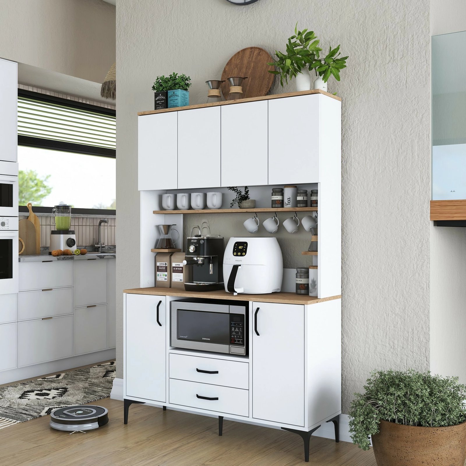 Dollap multifunksional Hanah Home, JE168 - 3257, ngjyrë e bardhë dhe arre