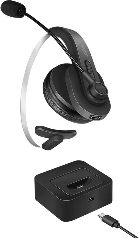 Kufje Bluetooth LogiLink BT0059 me mikrofon dhe stacion karikimi, e zezë Kufje Bluetooth LogiLink BT0059 me mikrofon dhe stacion karikimi, e zezë