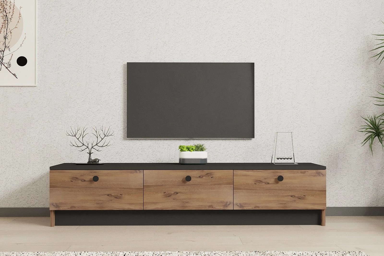 Komodë TV Hanah Home, Pega, ngjyrë e zezë dhe safir, 160x35x35cm