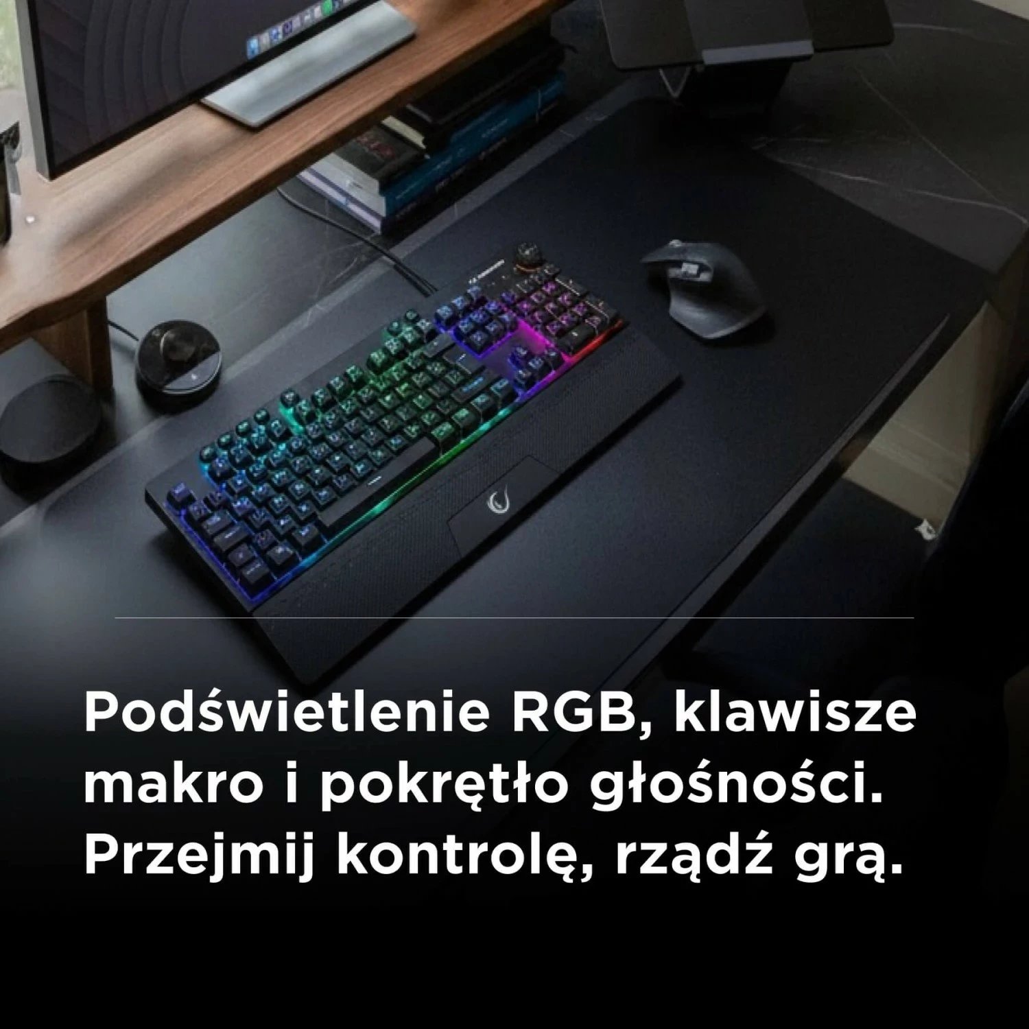 Tastierë gaming Rampage Simula RGB, full-size, me mbështetëse, e zezë