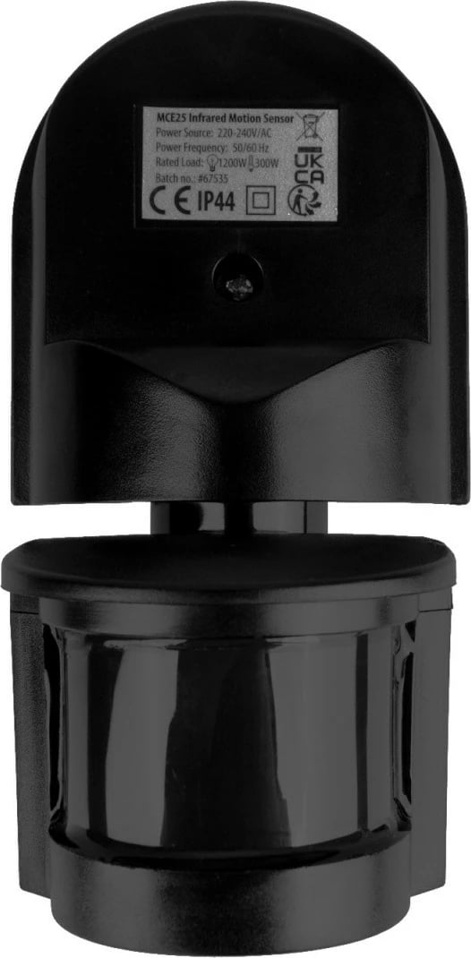 Sensor lëvizjeje dhe muzgu Maclean MCE25 B/B 180°, 1200W max, rreze 5–12 m, IP44, i zi