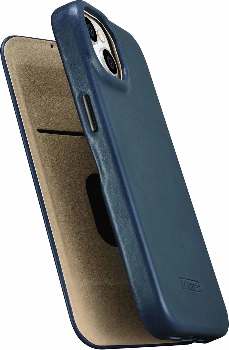 Mbështjellës iCarer Oil Wax Premium Leather Folio për iPhone 14 Plus, MagSafe, kaltër
