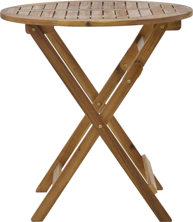 Tavolinë me karrige Recofly-Carpuva set prej 3 copash, palosëse, dru akacie natyrale D70x74cm