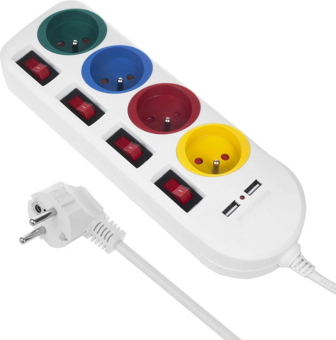 Listë zgjatje Maclean MCE229W, 4 dalje + 2xUSB, me çelësa, e bardhë