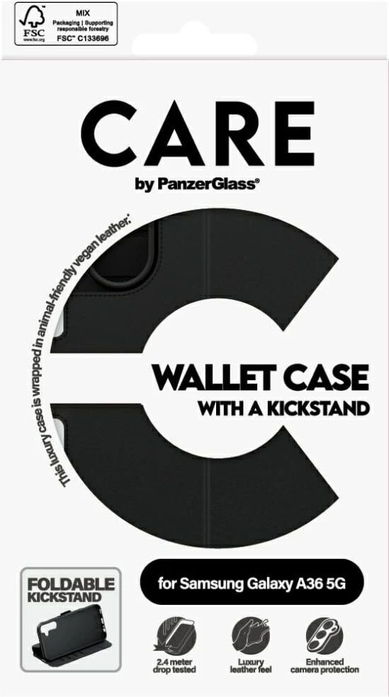 Mbështjellës PanzerGlass CARE Feature Wallet Kickstand për Samsung Galaxy A36 5G, Zi