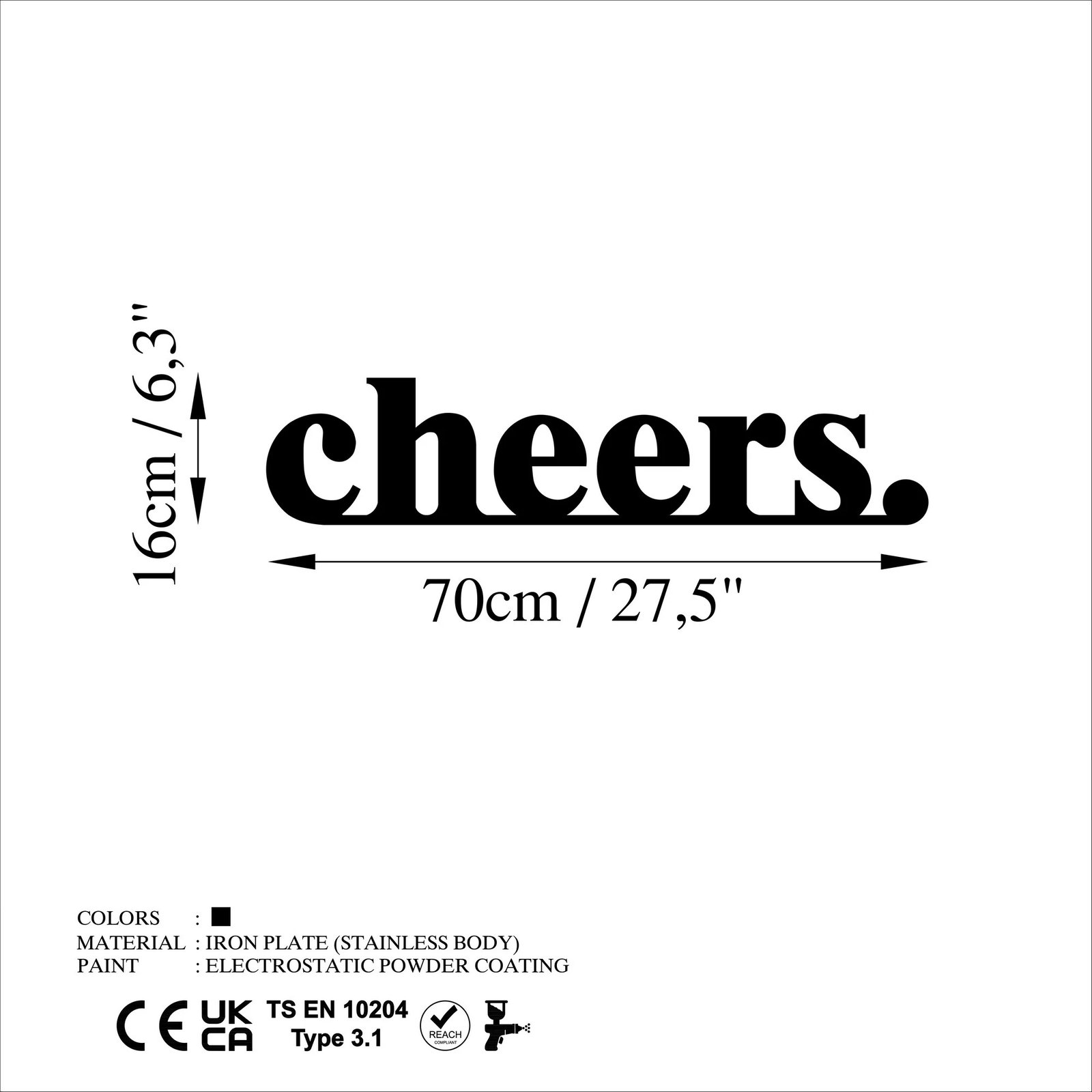 Aksesor dekorativ metalik për mur, Cheers, ngjyrë e zezë