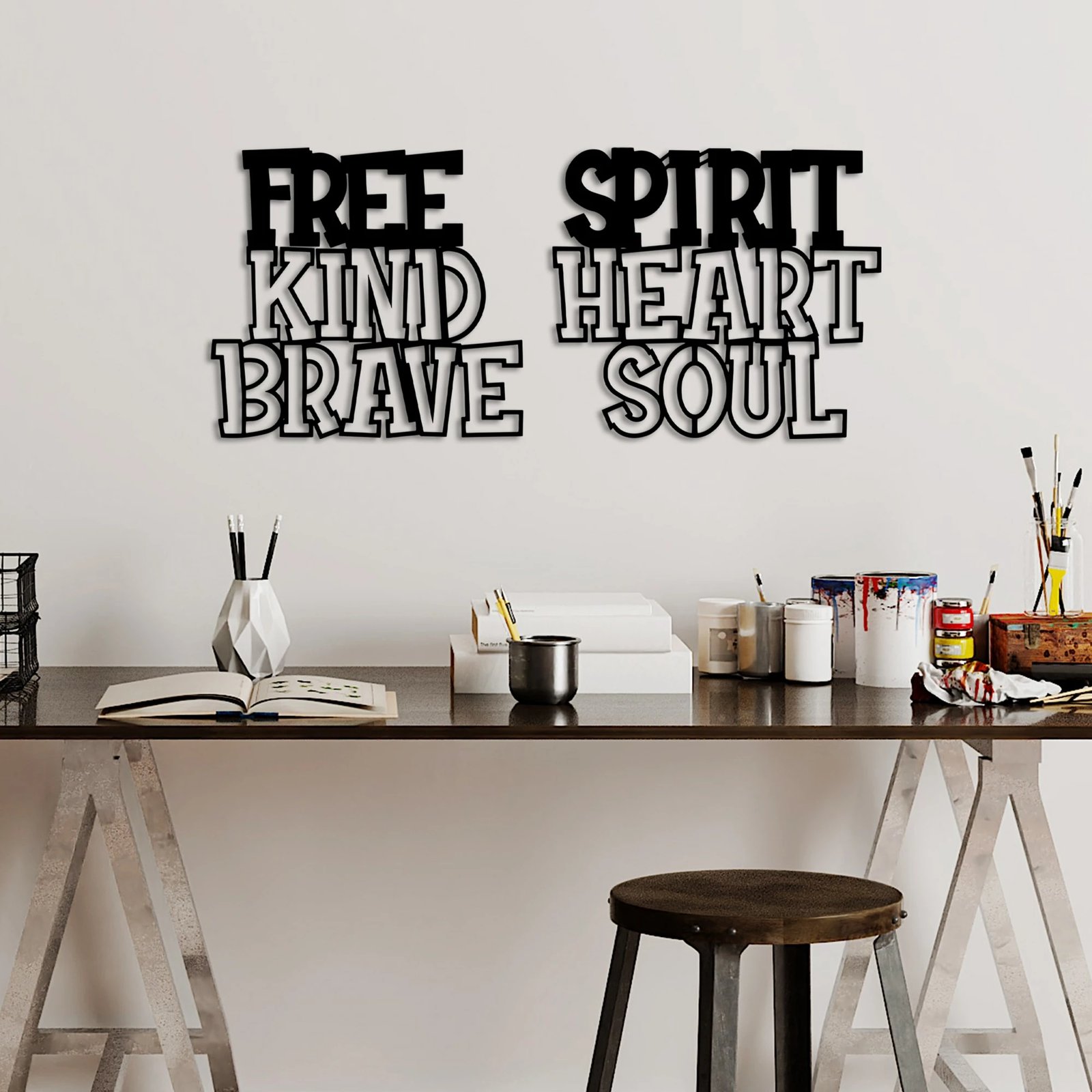 Aksesor dekorativ metalik për mur, Wallity, zemër e guximshme, shpirt i lirë