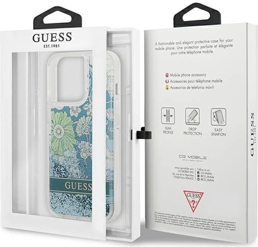 Mbështjellës Guess Flower Liquid Glitter për iPhone 13 Pro Max 6.7", Gjelbër Mbështjellës Guess Flower Liquid Glitter për iPhone 13 Pro Max 6.7", Gjelbër