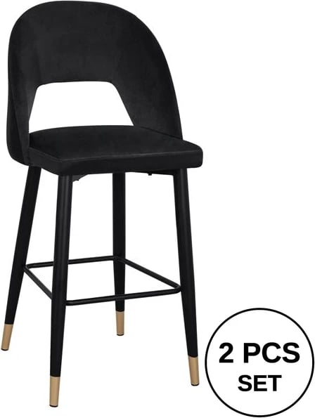 Karrige për bar Harper FH8526.04, kadife e zezë me kornizë metalike, 50Χ51Χ111cm, set prej 2 copë