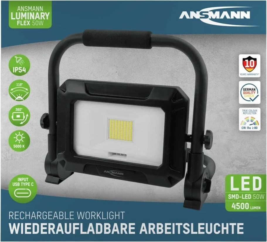 Prozhektor LED Ansmann FL50W-R, 50W, 4400 mAh, Alumini, i zi