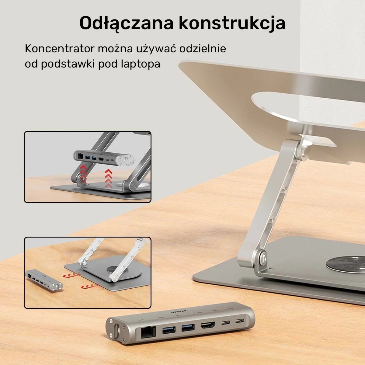 Podstavec laptop Unitek me hub USB-C HDMI 4K, gri