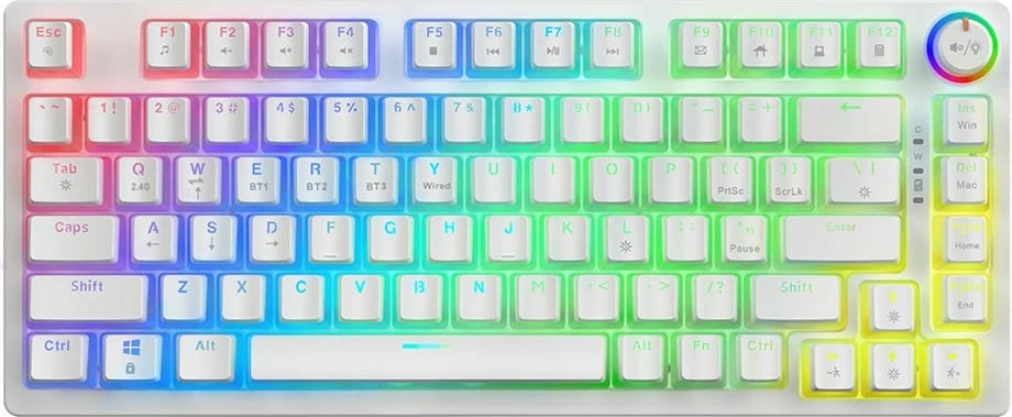 Tastierë mekanike wireless Savio PHENIX WHITE Gateron Red Pro, 82 tasta, RGB, e bardhë