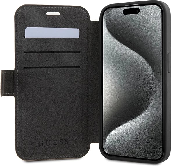 Mbështjellës Guess 4G Metal Logo për iPhone 15 Pro, kafe Mbështjellës Guess 4G Metal Logo për iPhone 15 Pro, kafe