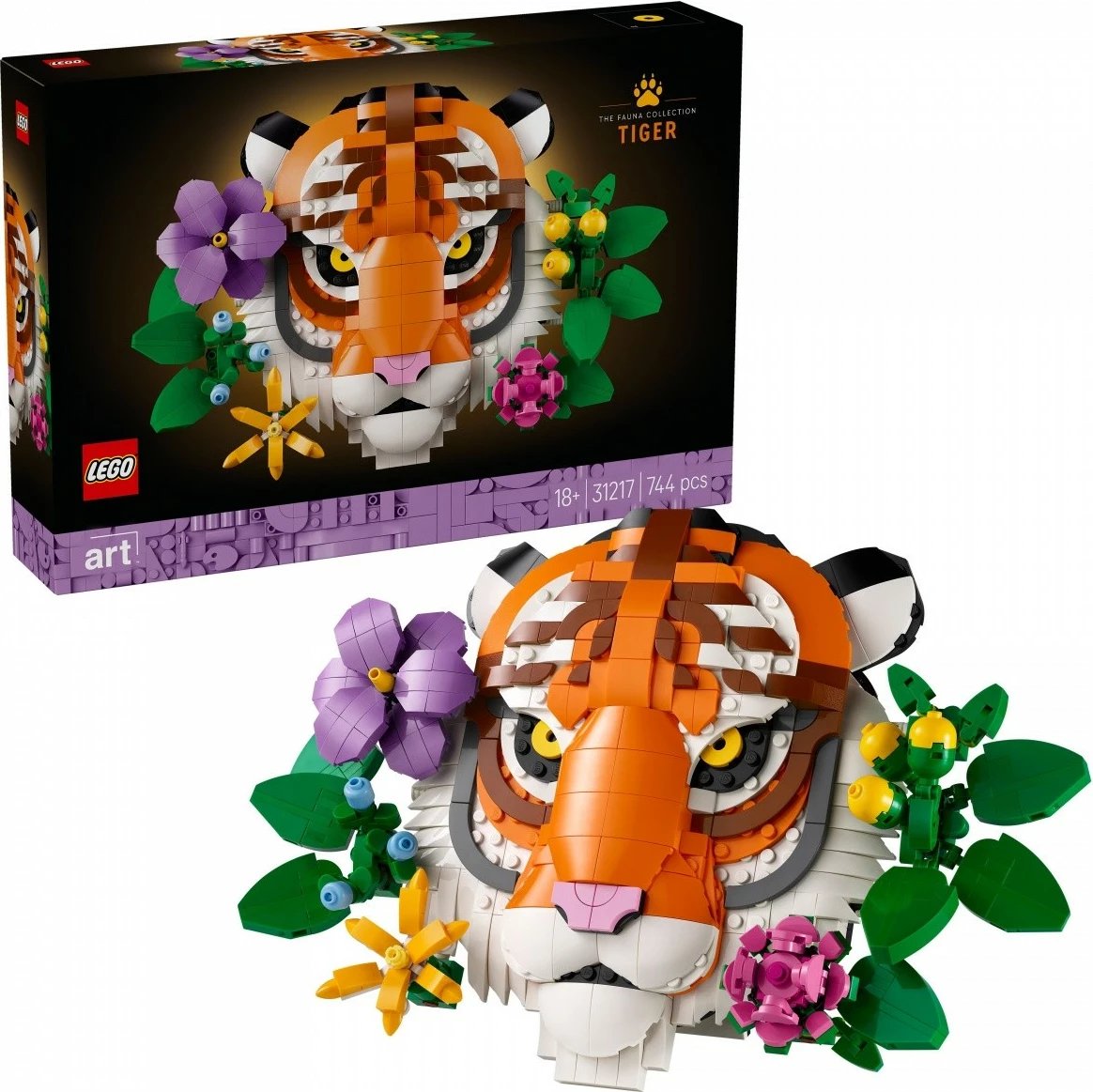 Set ndërtimi LEGO Art Collection Animals Tiger 31217, 744 pjesë, dekor për të rritur