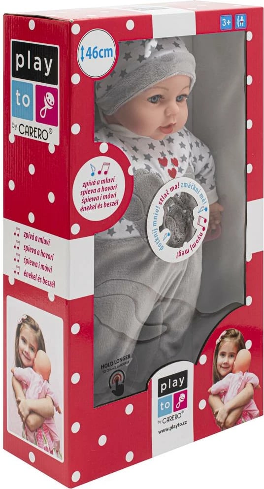 Kukull bebë, PlayTo Lola, 46 cm, modul 4 gjuhë, gri