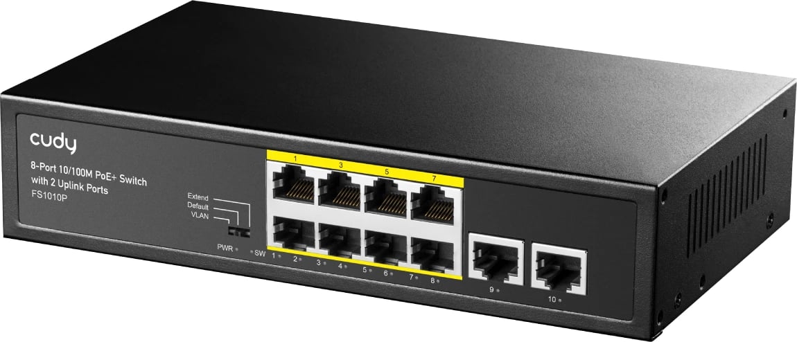 FS1010P 8-Port 10/100M PoE+ Switch with 2 Uplink Ports 120W