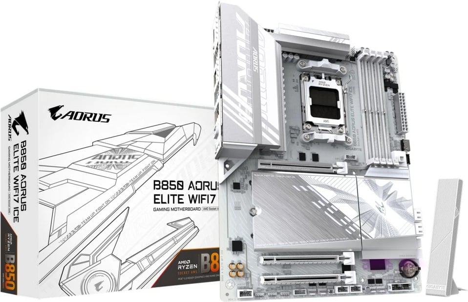 Pllakë amë Gigabyte B850 A ELITE WIFI7 ICE, Socket AM5, ATX, DDR5, Wi-Fi 7, Bardhë