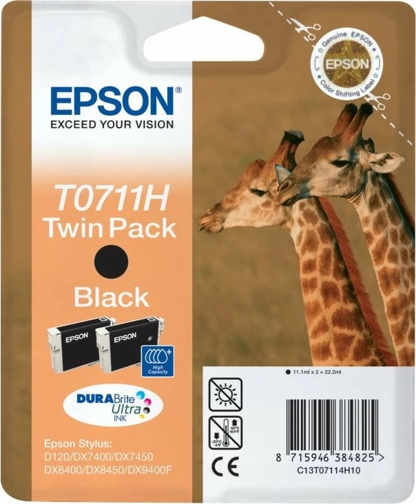Toner Epson T0711H DURABrite Ultra, dy pako, pigment, e zezë