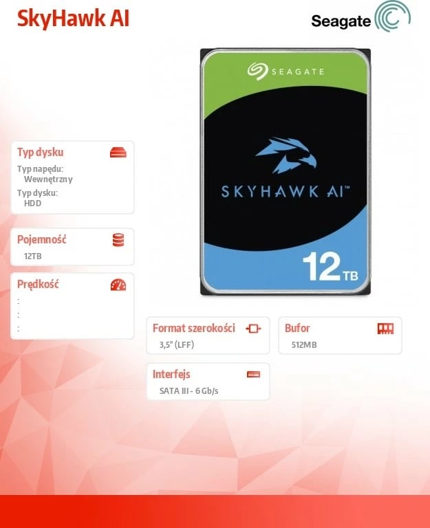 Kasë Seagate SkyHawk AI ST12000VE003, 12TB, 3.5 inç, SATA III Kasë Seagate SkyHawk AI ST12000VE003, 12TB, 3.5 inç, SATA III