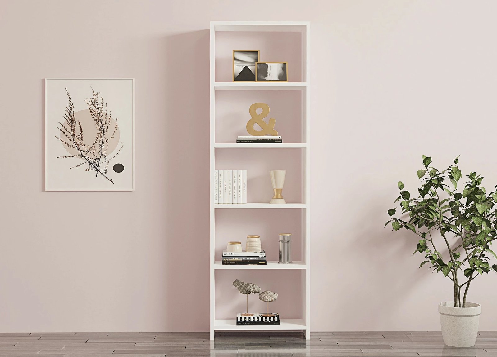 Raft librash Hanah Home, i bardhë, dizajn skandinav