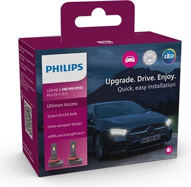 Philips Ultinon LED Per Mjegull H8, H9, H16 12V 20W 6000 K +80% SET