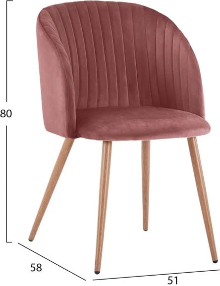 Karrige me krahë LEAH, ngjyrë rozë e zbehtë, këmbë metalike, FH8543.02, 51x58x80 cm, set prej 2 copësh