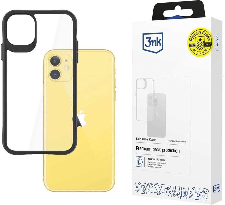Mbështjellës 3mk Satin Armor Case+ për iPhone 11, i zi/transparente