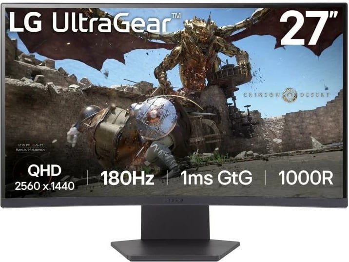 Monitor gaming LG UltraGear 27GS60QC-B 27" QHD 2560x1440 180Hz 1ms GtG i lakuar 1000R ngjyrë e zezë