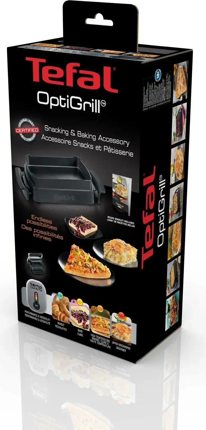 Aksesor pjekjeje, Tefal XA725870, për OptiGrill Elite/OptiGrill+, tavë jo-ngjitëse me doreza rezistente nxehtësisë, e larë në pjatalarëse, e zezë