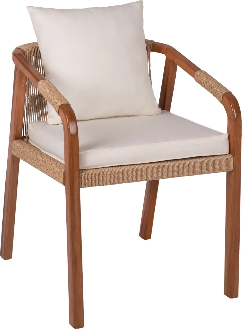 Karrige me krahë, dru teak, litar dhe jastëkë, FH9456.01, 57x63.5x75-88H cm