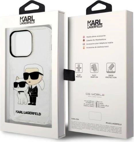 Mbështjellës Karl Lagerfeld Karl&Choupette për iPhone 14 Pro Max 6.7", Transparent