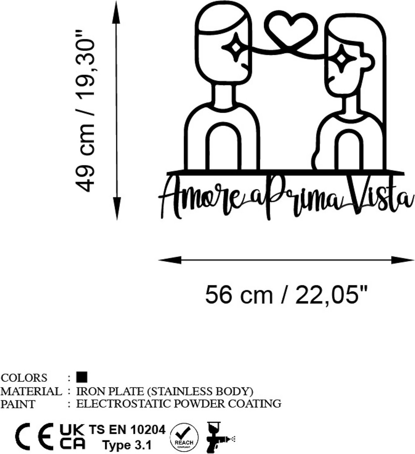 Aksesor dekorativ metalik për mur, Amore Prima Vista 4, ngjyrë e zezë, 56x49cm