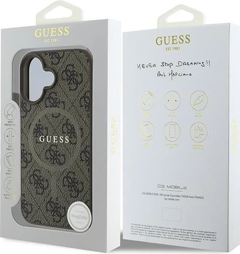 Mbështjellës Guess 4G Ring Classic Logo MagSafe për iPhone 16 Plus, Kafe Mbështjellës Guess 4G Ring Classic Logo MagSafe për iPhone 16 Plus, Kafe
