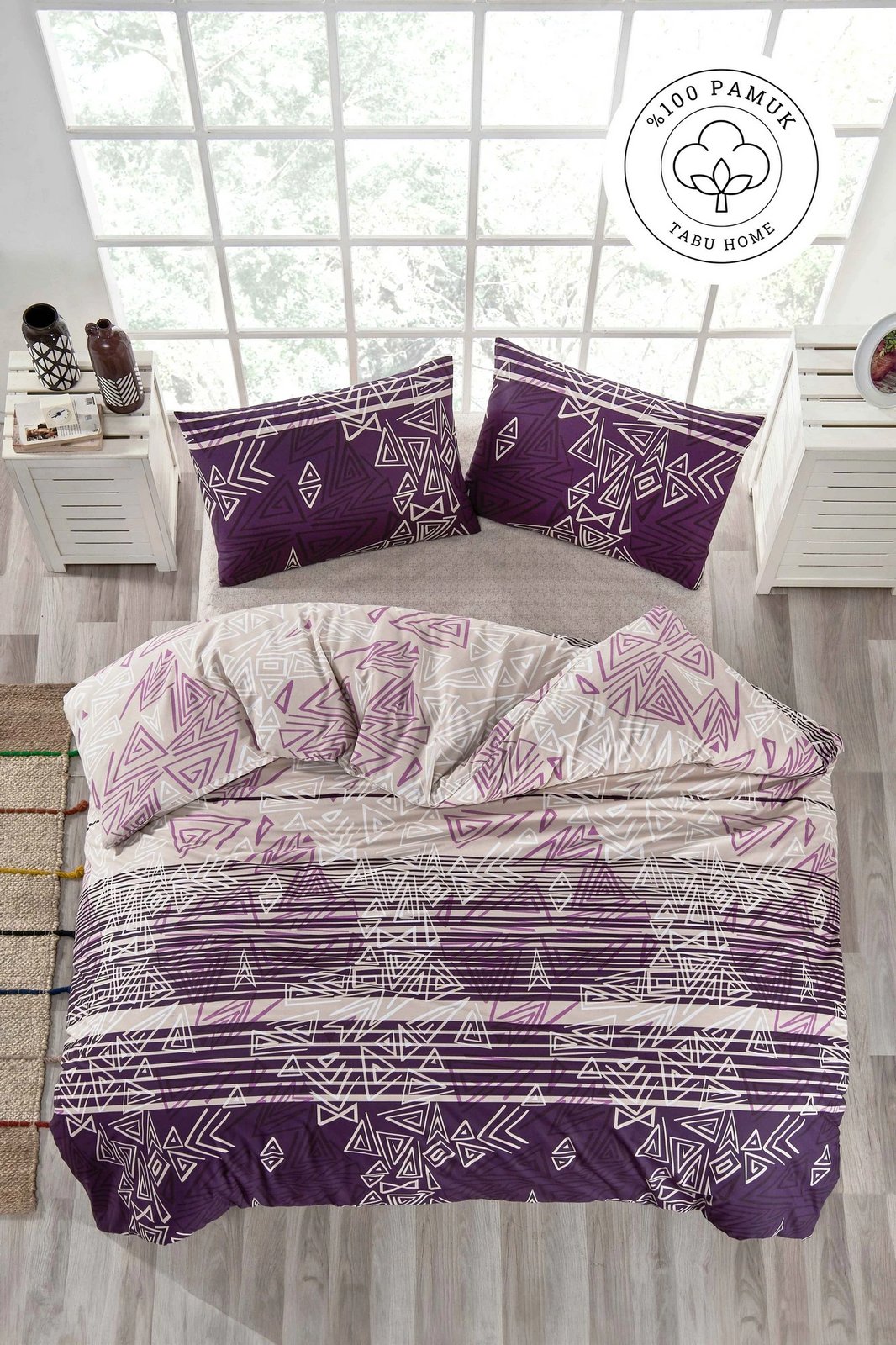 Set mbulesë jorgan për teke XXL, ngjyrë vjollcë dhe e bardhë, Pyramid