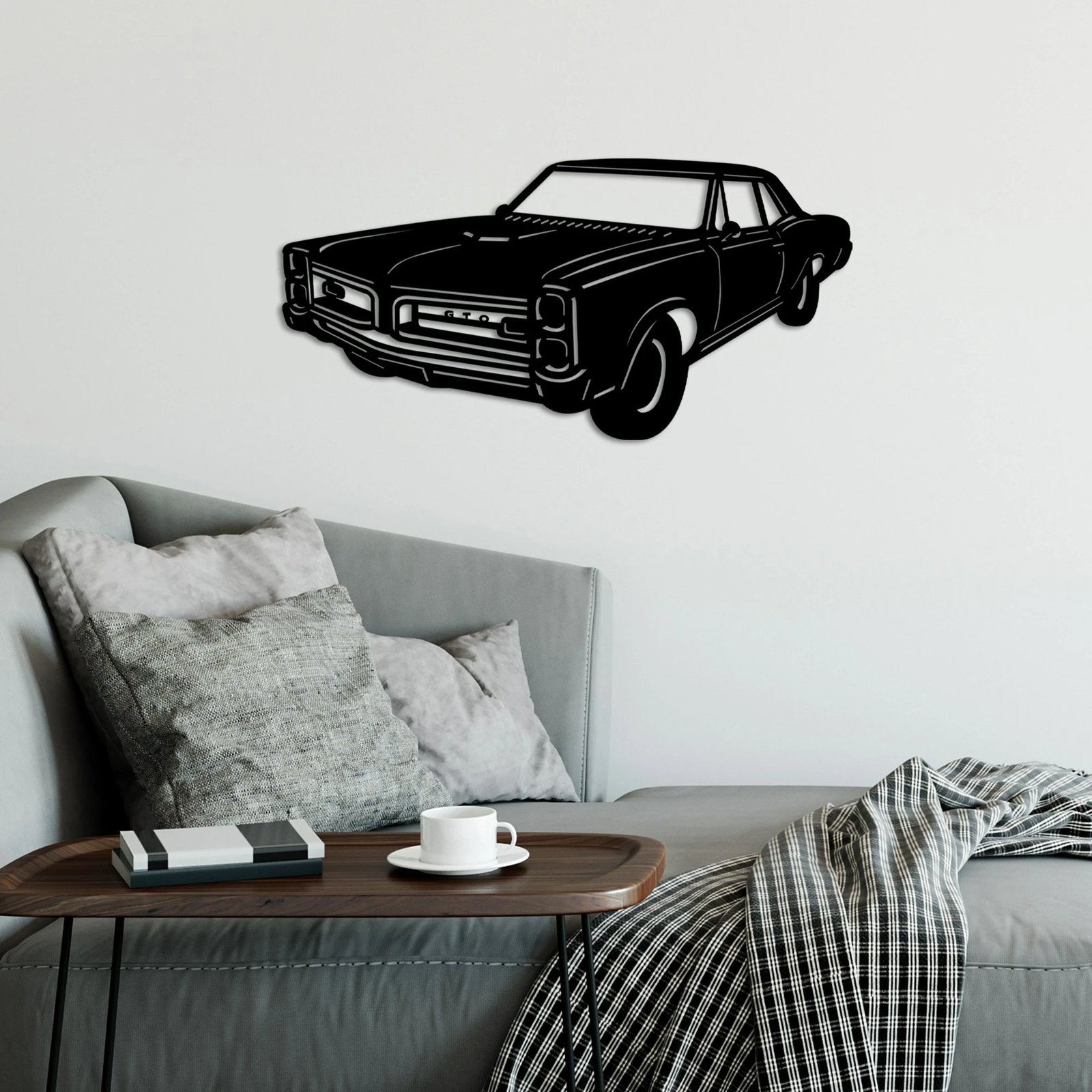 Aksesor dekorativ metalik për mur, Pontiac GTO 1966, Wallity, ngjyrë e zezë