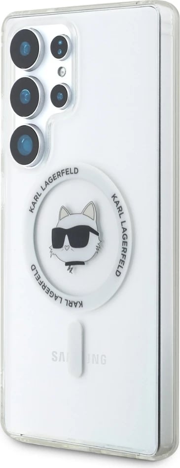 Mbështjellës Karl Lagerfeld Button Choupette Head Printed Logo MagSafe për Samsung Galaxy S25 Ultra, Bardhë