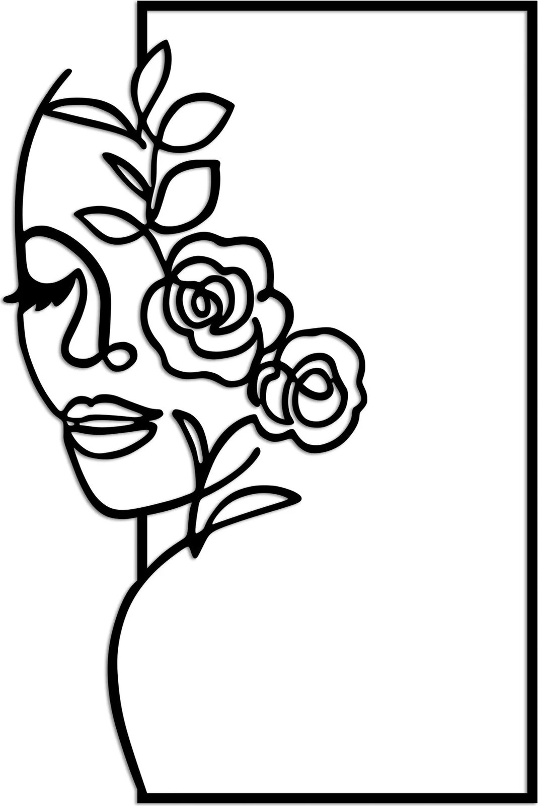 Aksesor dekorativ metalik për mur, Wallity, grua me lule, i zi, L