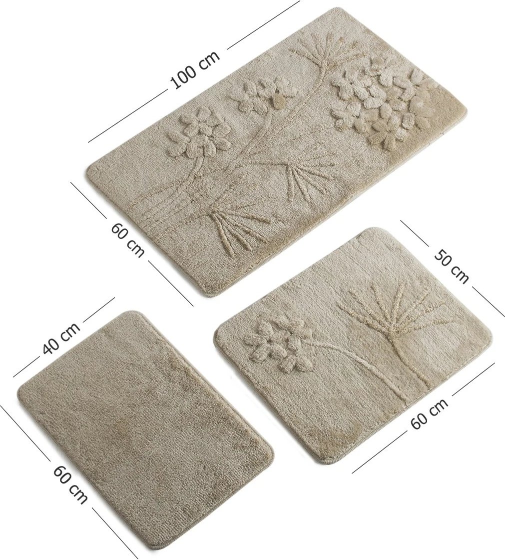 Set tapetash për banjo, 3 copë, akrilik, ngjyrë bezhë, Mijölnir Orkide